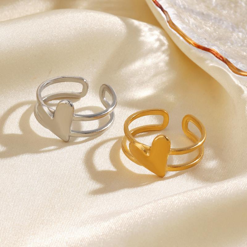 Romantic Stainless Steel Love Heart Opening Rings for Women Men Classic Double Layer Rings Fashion Valentine's Day Jewelry Gifts