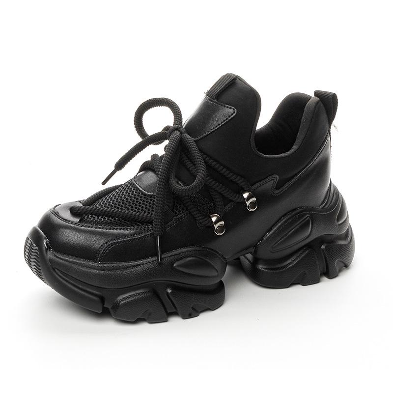 Genuine Leather Women's Dad Shoes 2024 - 8CM Height Boost, Versatile College Style, Trendy Spring/Summer Sport Design