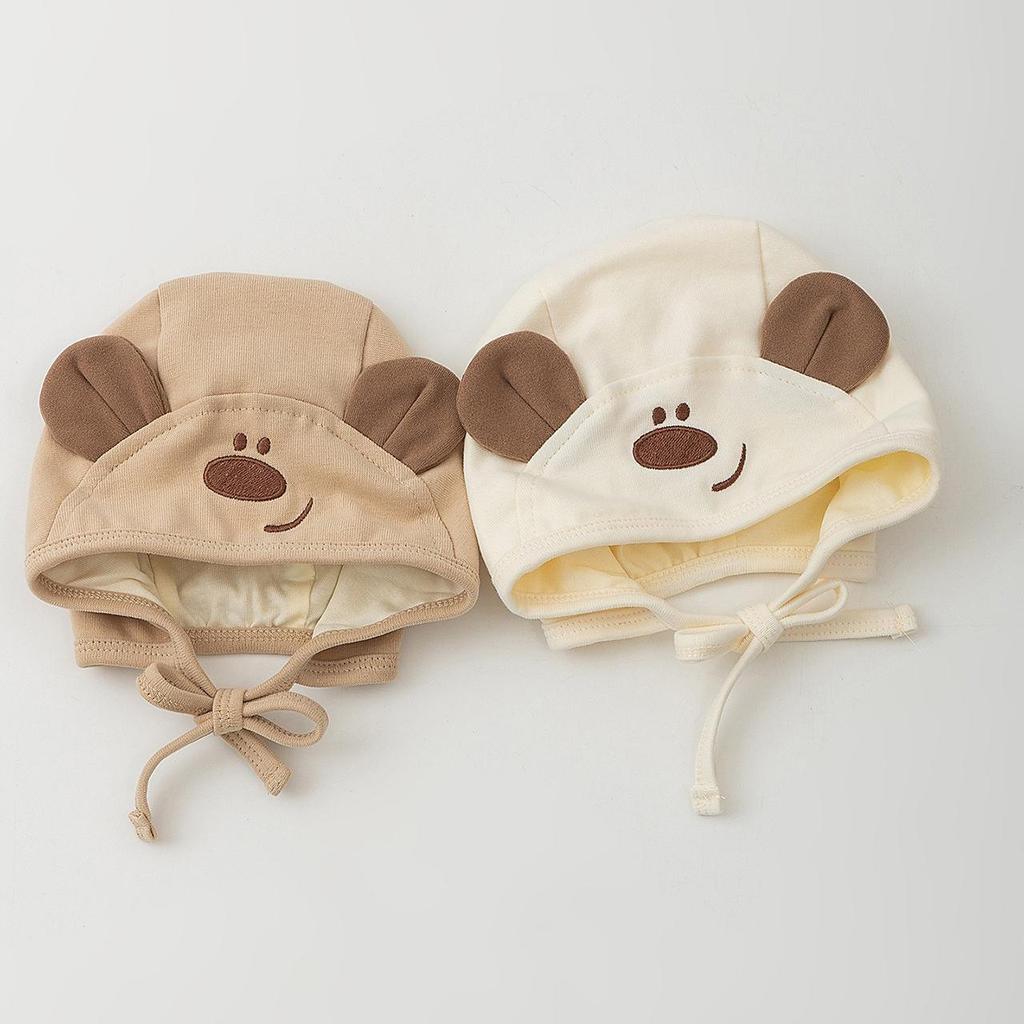 Cute Bear Baby Ear Protection Cap Spring Autumn Cotton Beanie for Infant Boy Gir Solid Color Windproof Bonnet