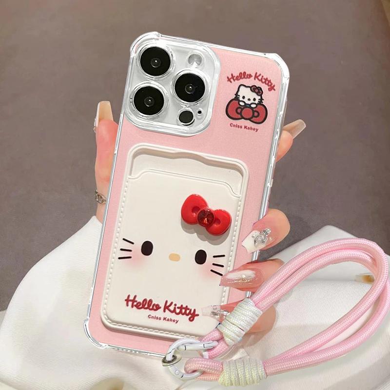 3D Bow Hello Kitty Strap Lanyard Case For Iphone 17 Pro Max 17 Air 16 15 14 12 13 11 Pro Max 16e 15 16 Plus 13 Mini Phone Casing