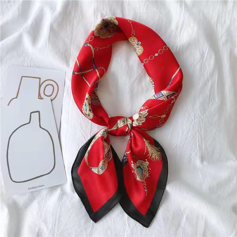 71 * 71 Square Scarf Simulation Silk Year Spring and Autumn Fashion Temperament Printed Silk Scarf Korean Version Women's Versatile Scarf