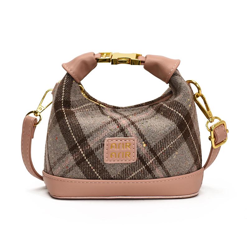 2025 Korean Trendy Plaid Kids Crossbody & Handheld Mini Crescent Bag