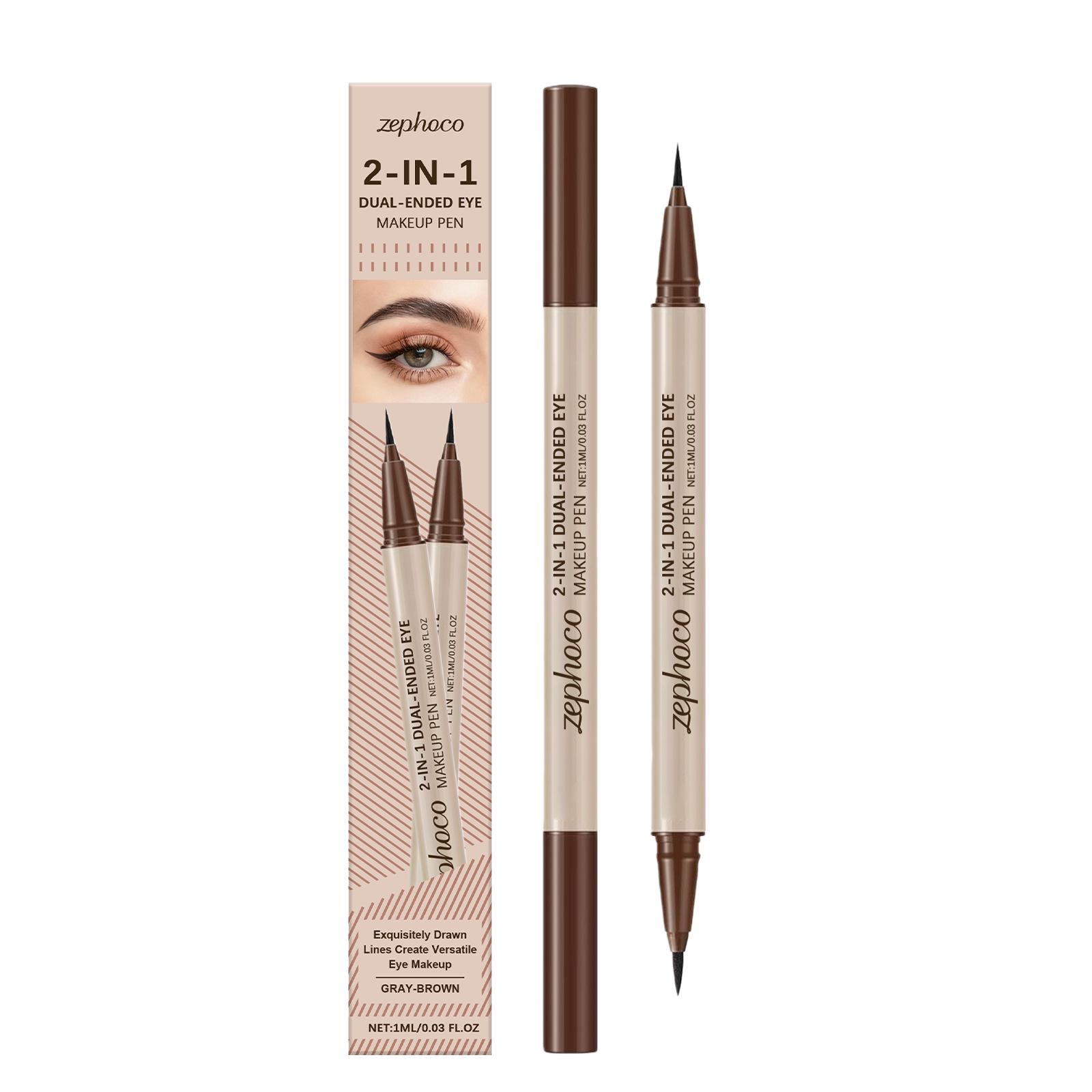 Zephoco Dual-Tip Ash Brown Eyeliner - Silky, Smudge-Proof, Natural Finish.