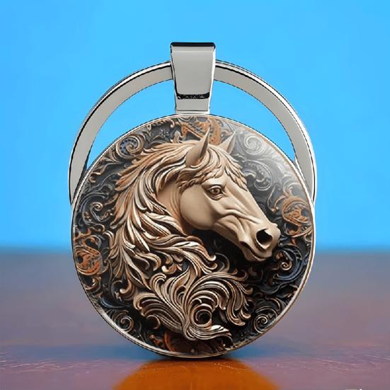 Keychain Multi-Layer Electroplated Surface Key Chain Traditional Chinese Horse To Success Design Round Pendant Car Charm Gift