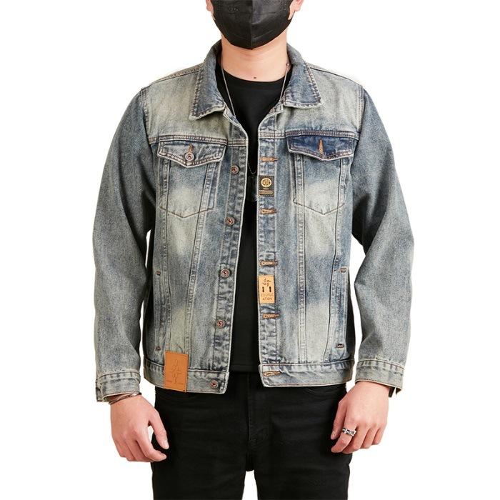 

Весенне-осенняя джинсовая куртка мужская свободная повседневная куртка мужской лацкан специальный принт топ 5XL