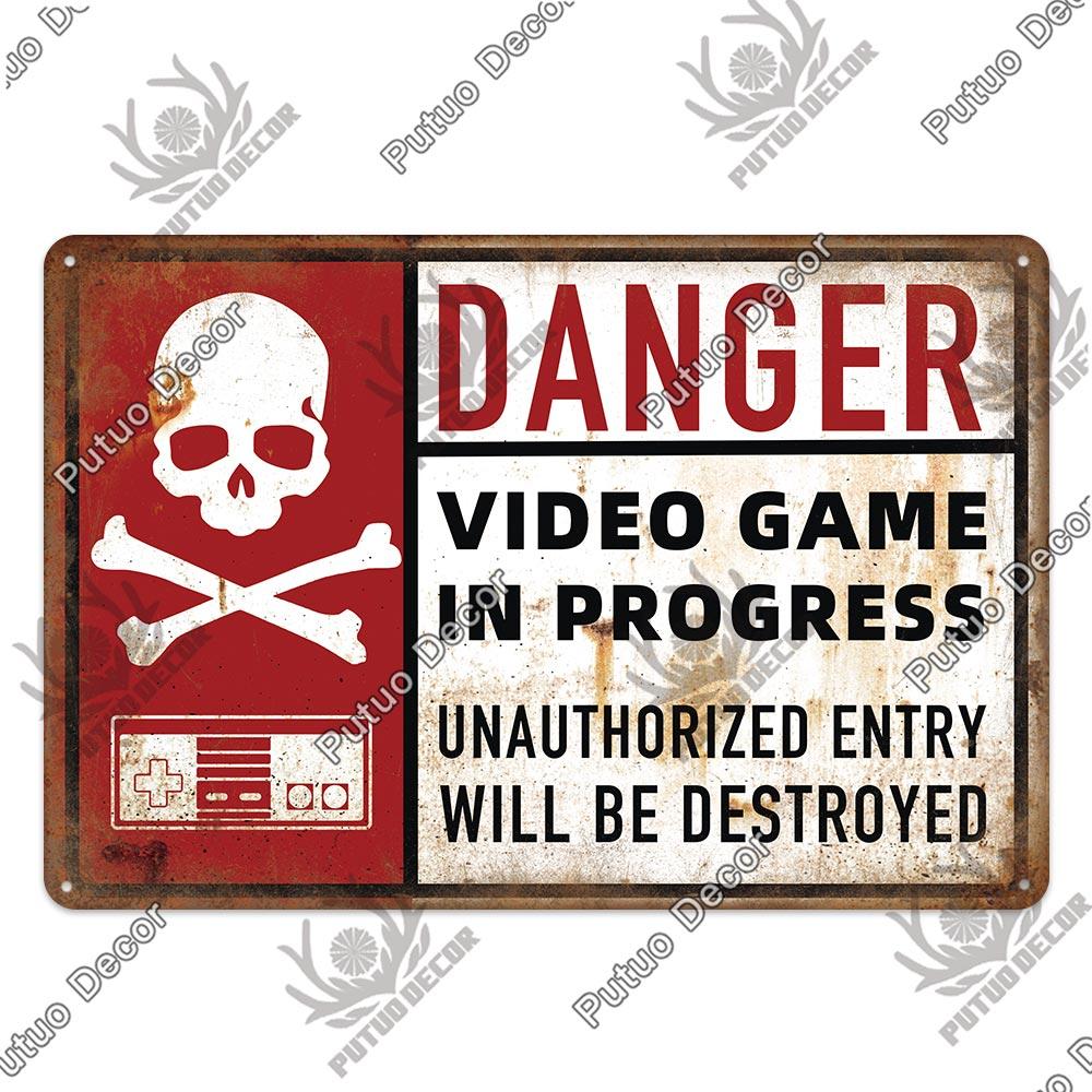 Decor Funny Gamer Metal Signs Vintage Tin Sign Gamer At Work Retro Signs for Home House Club Game Room Man Cave Wall Decor