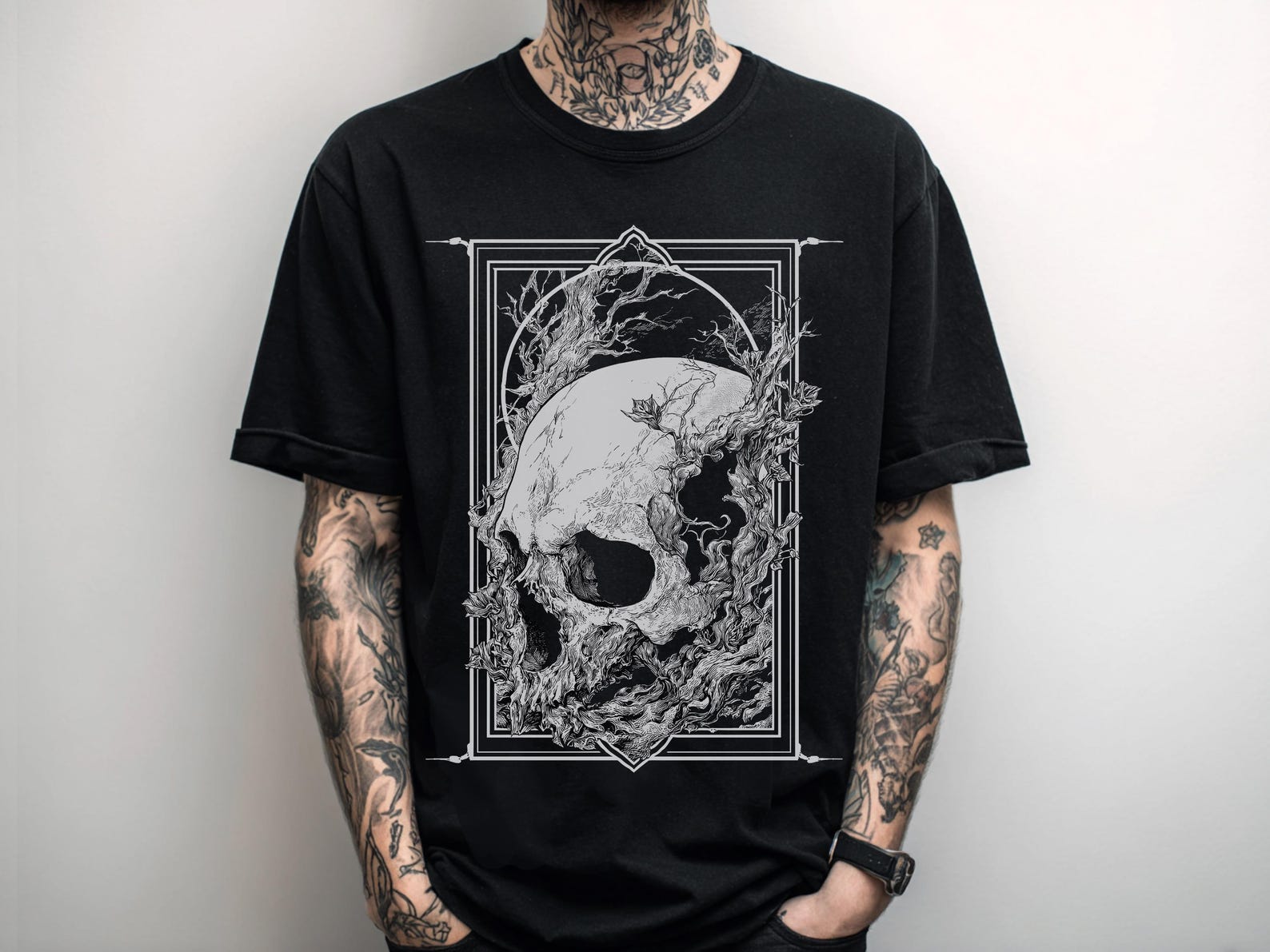 Unisex Skull Print Gothic T-Shirt, Japanese Goth Graphic Shirt, Alternative Clothing, Gothic Alt Clothes, Gift For Him or Her XL