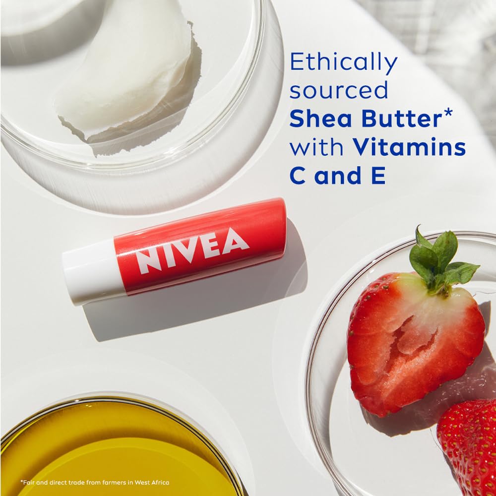 Nivea Strawberry Shine Lip Balm 4.8g | Moisturizing Lip Care With Red Tint For Smooth Glossy Lips | Long-Lasting Hydration & Shine