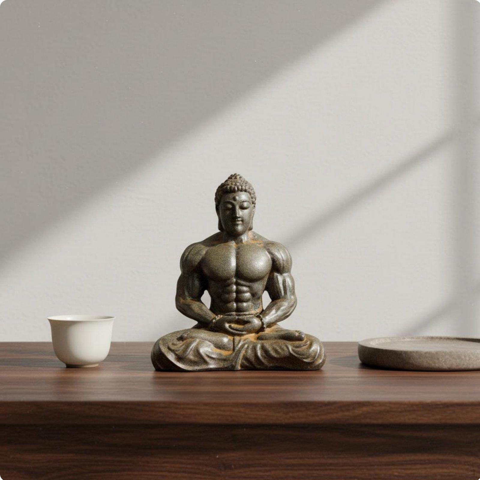 Muscular Buddha Statue Creative Design Bodybuilder Figurine Vintage Style Meditating Muscle
