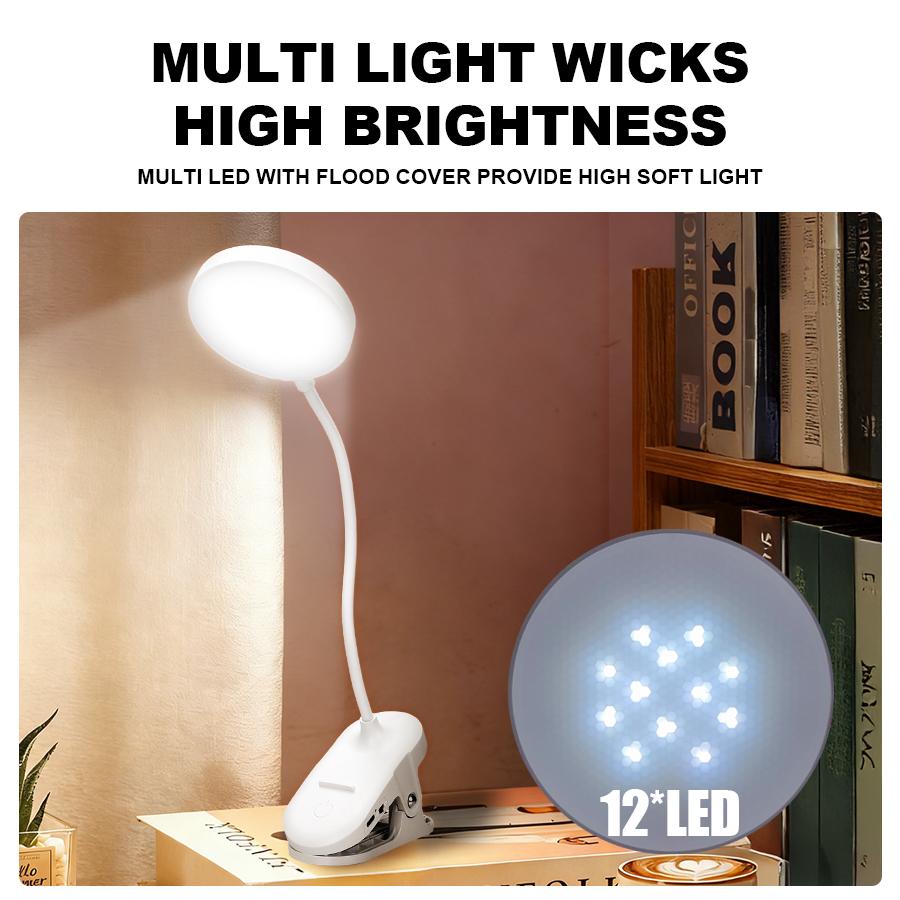 LED Clip on Mini Book Lamp USB Rechargeable Reading Lamp Book Reading Light Portable Read Book Light Bedroom Reading Night Light