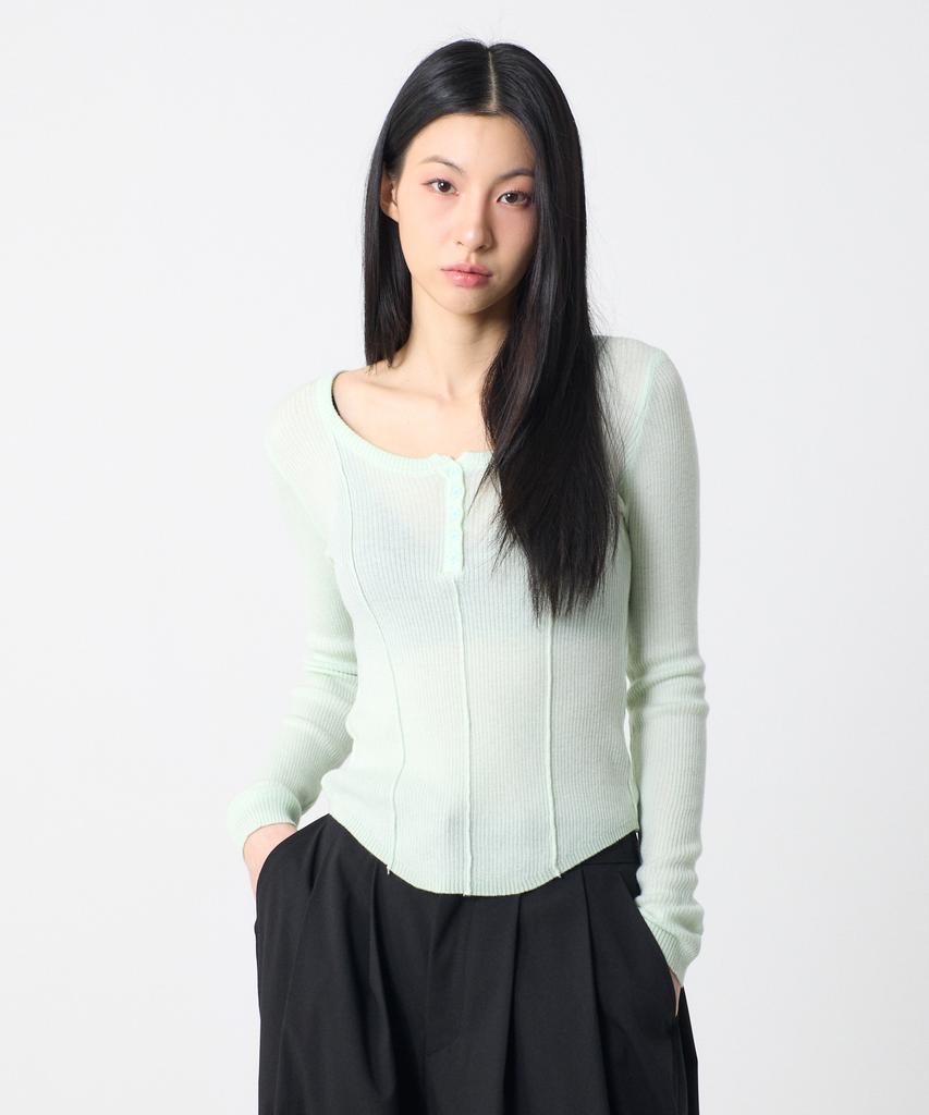 UNKNOWN PLANET Basic Round Button Knit Top Mint