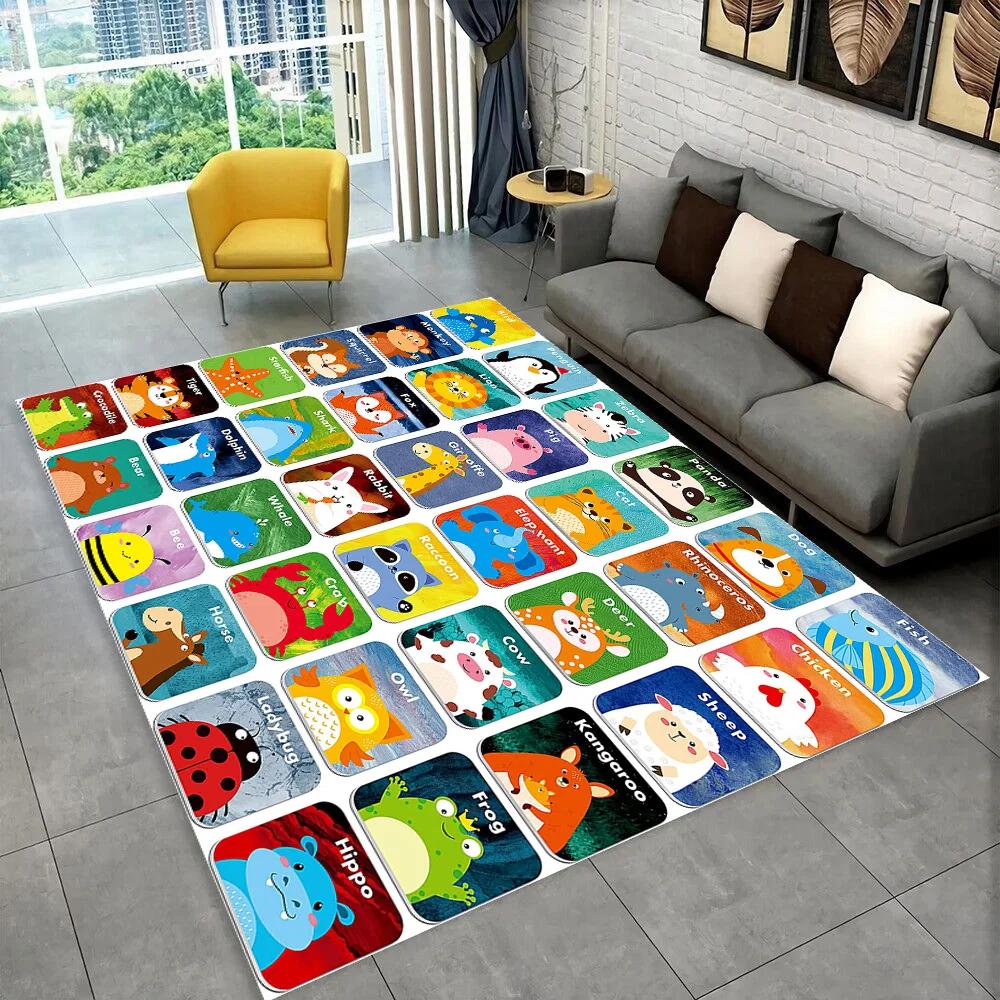 Alfombra con alfabeto de dibujos animados ABC para niños gateando, para sala de juegos, educación temprana, para sala de estar, dormitorio, sofá, antideslizante.