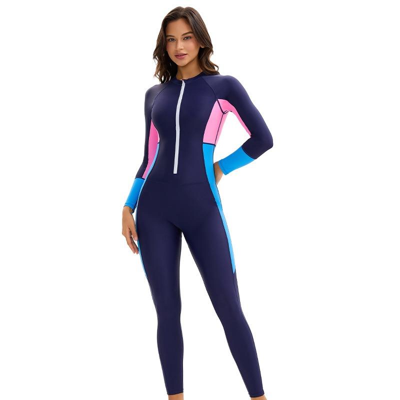 Middle East Conservative Muslim Swimsuit Women's European and American Skinny Full Surrounded Long Sleeve Trousers Sunscreen Color Matching Swimsuit