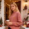 Christmas Deer Women's Sweater Embroidered Crew Neck Long Sleeved Knitted Sweaters Fall Winter Warm Woman Pullover Top