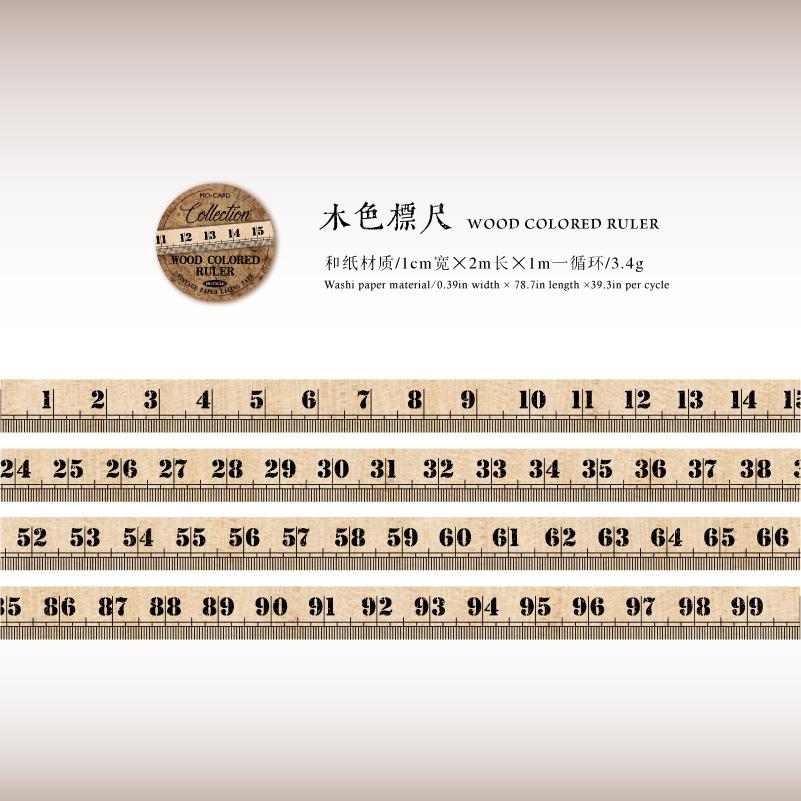 

1 Roll Wood Color Ruler Theme Tape Sticker, Vintage Art Journal Decor Washi Tape, Student Diary Album DIY Collage Material