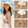 Breathable Big Brimmed Straw Hat with Turquoise Woven Sun Cap Vacation Beach Cap  Performances