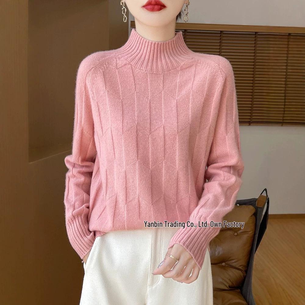 Thick Knit Half-High Collar Wool Sweater - Loose Fit Pullover