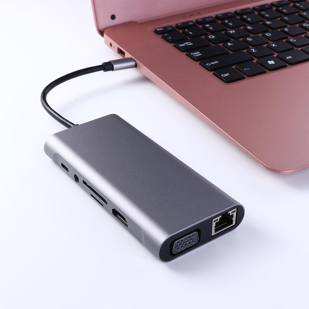 

VGA+PD Rj45 Usb-c Docking Station USB To HDMI 11 in 1 Expander Hub DP Alt Mode