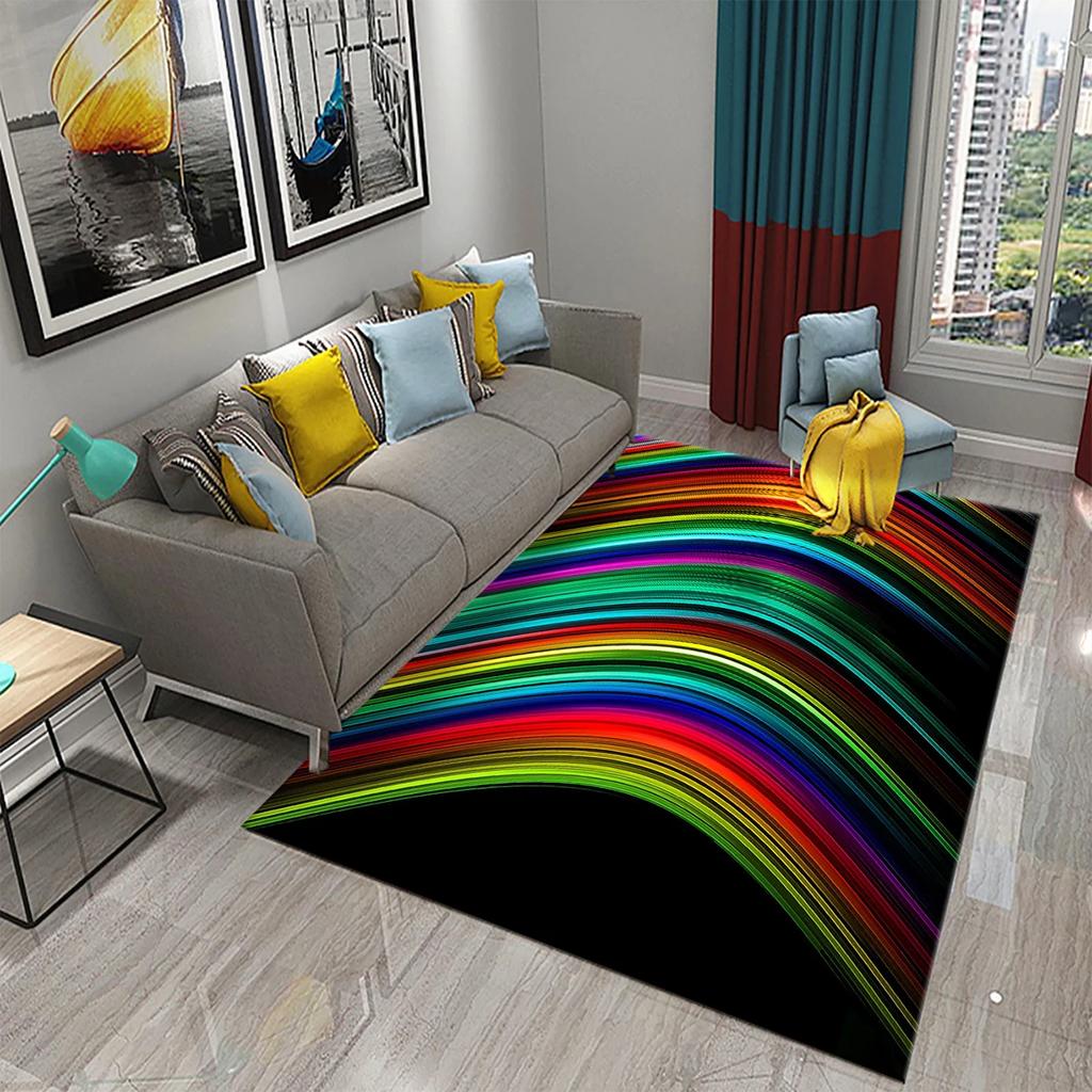 Retro Color Striped Waves Carpet for Living Room Sofa Floor Rug Bedroom Simplicity Decor Floor Rugs Bathroom Non-slip Area Mats