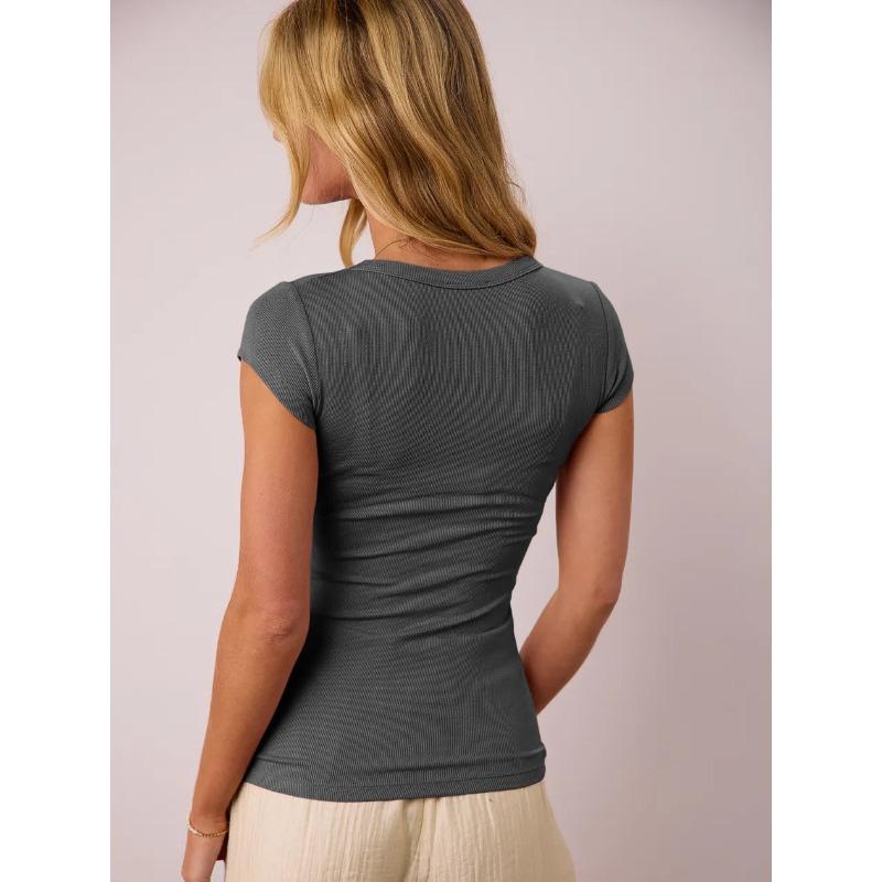 Letní dámské tričko se závitem svetr jednobarevný Spice dívčí móda top s krátkým rukávem