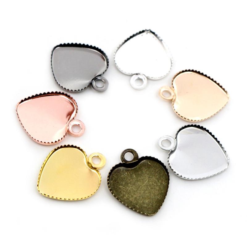 30 Stück 12mm Edelstahl Eisen Material Herz Leere Basis Fassung Passend für 12mm Herz Cabochon Anhänger Fassschalen DIY Schmuckzubehör