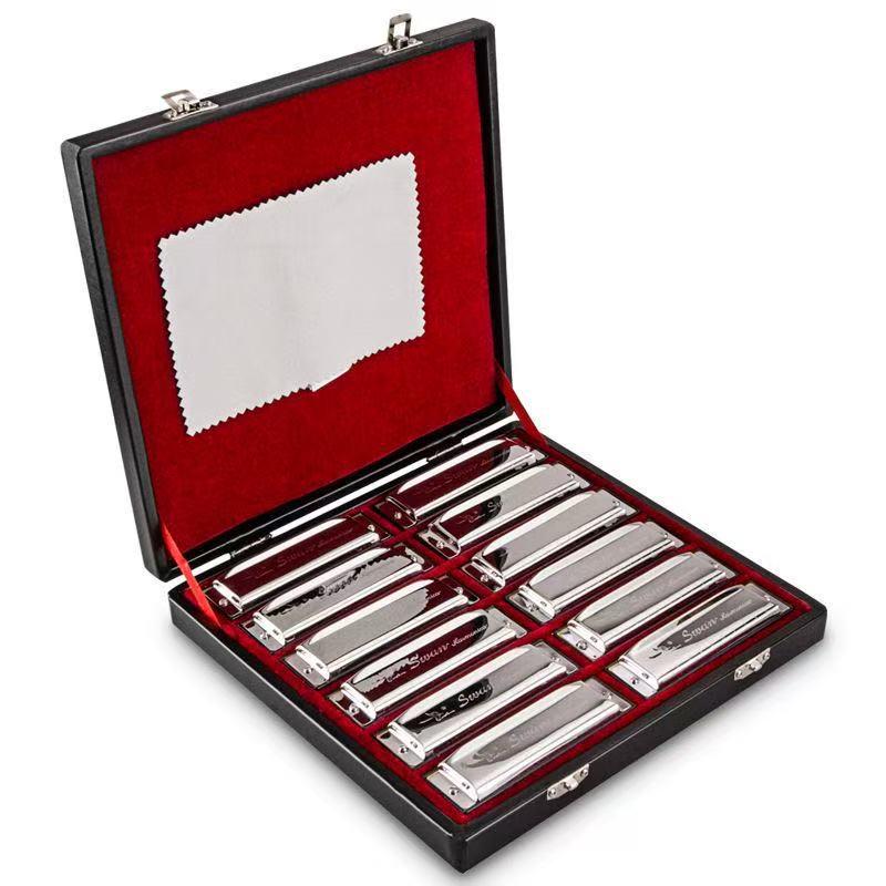 Swan 24-Hole Harmonica Set: 7-Piece and 12-Piece Options, ABCDEFG Keys, for Students and Adults, Beginner Wind Instrument.