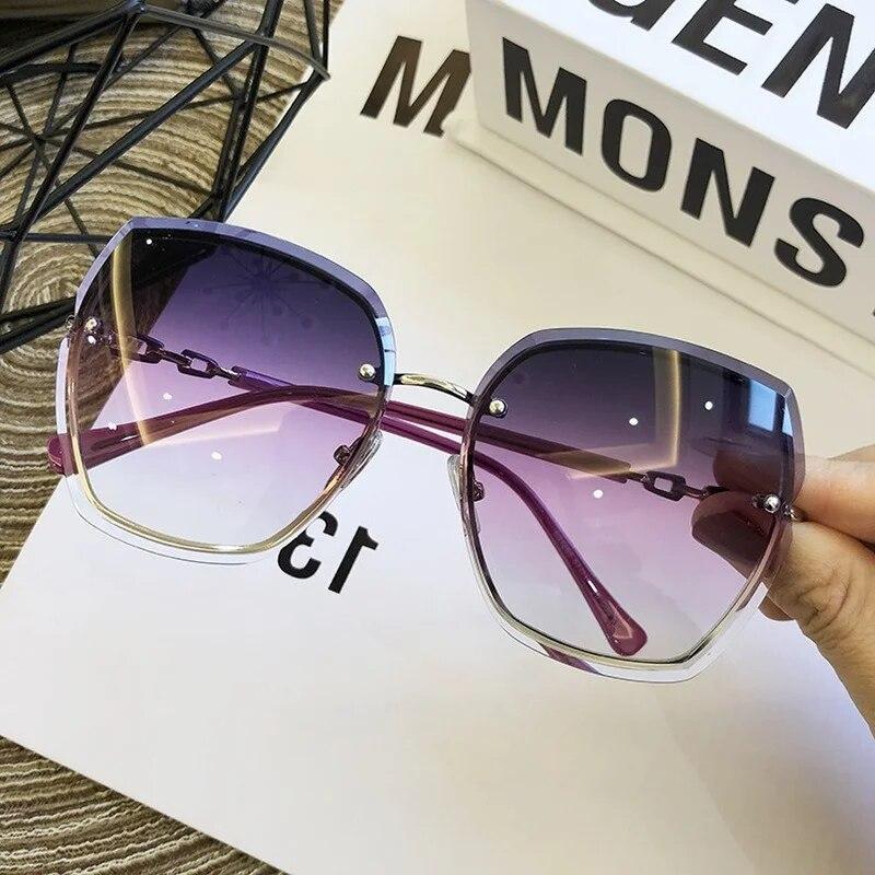 Mote Rammeløse Firkantede Solbriller For Kvinner   Designer Solbriller Vintage Nyanser Dame Rosa Briller Gafas De Sol