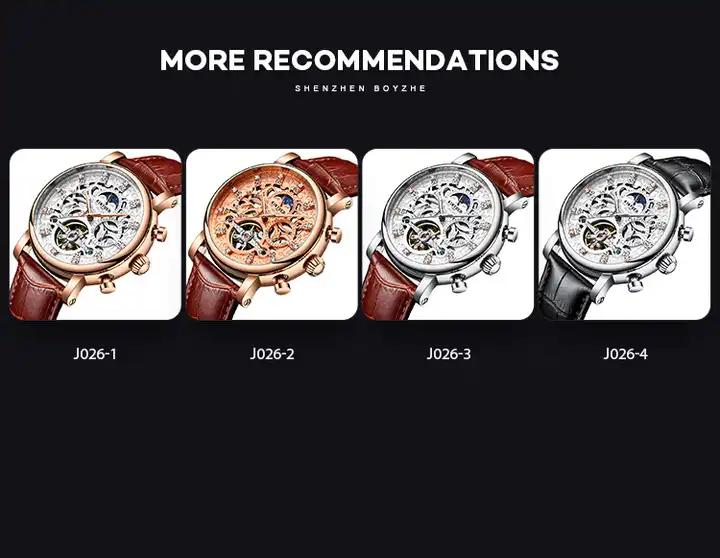 KINYUED J026 Man Automatic Watch Leather Band Waterproof Big Dials Decoration Casual Reloj Business Men Mechanical Watches