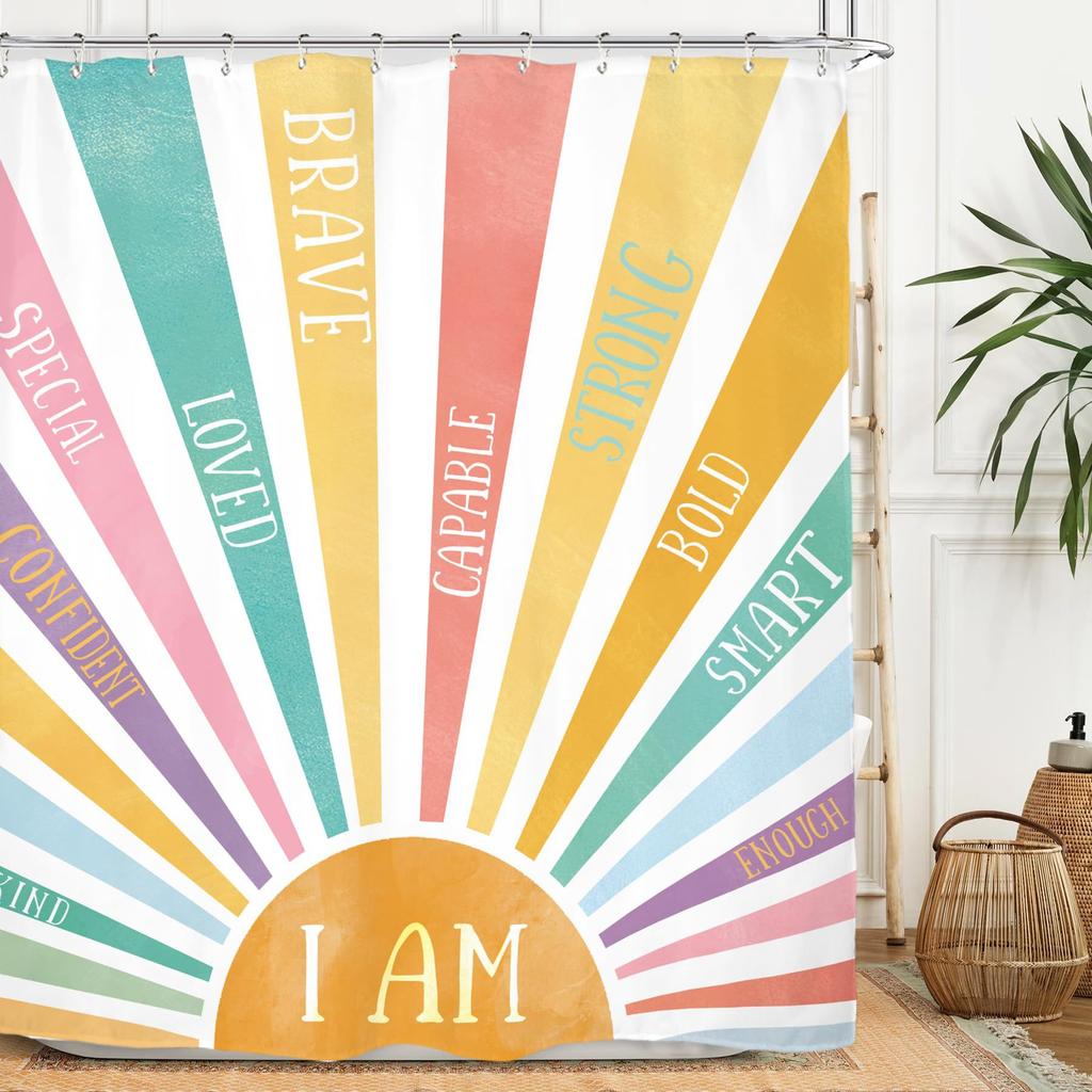 Rust Sun Abstract Shower Curtain Set Simple Medieval Vintage Sunrise Polyester Waterproof Bathroom Curtain With Hook