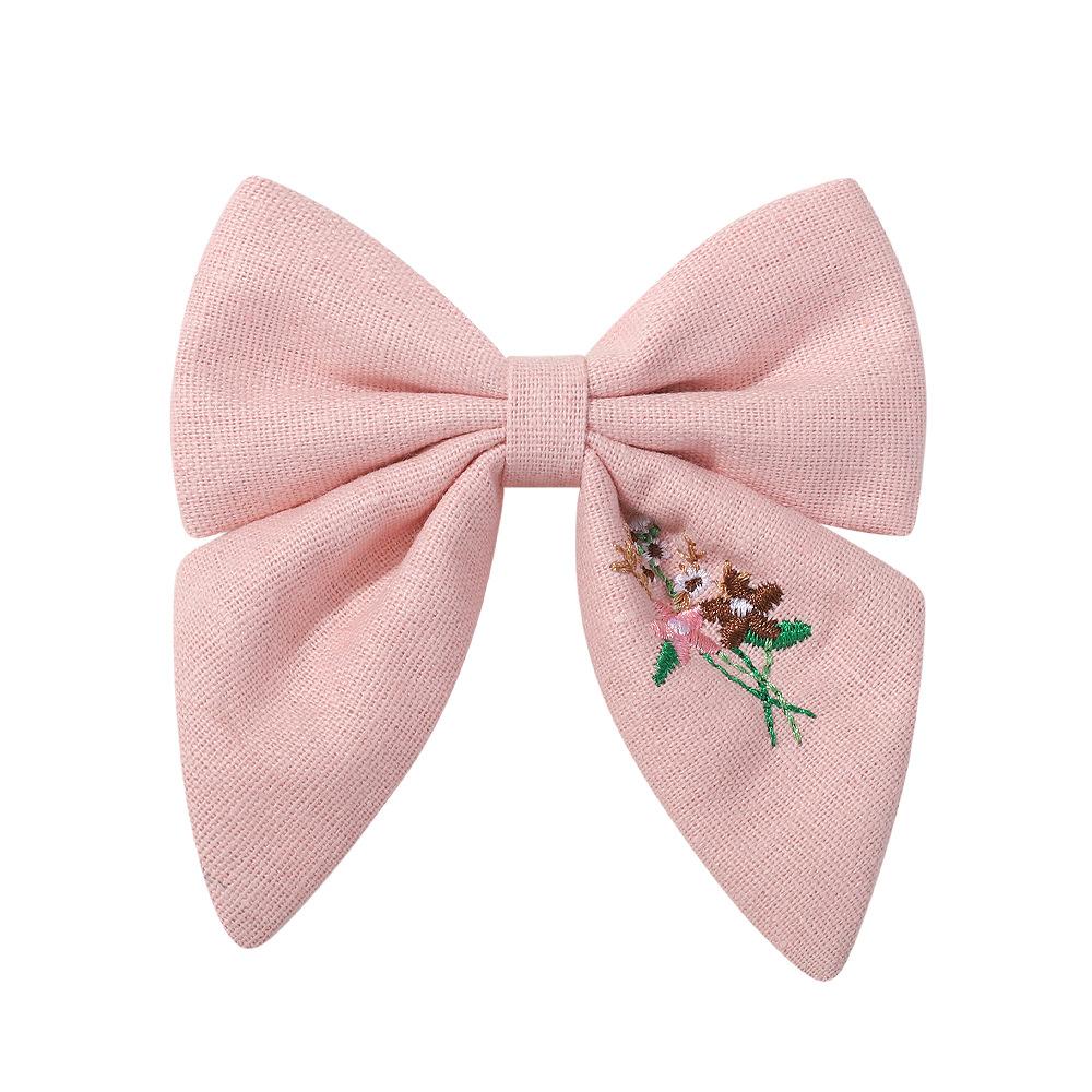 Flower Embroidery Bow Hair Clip Sweet Princess Girls Hair Clips Handmade Ribbon Bangs Hairpin Cute Bowknot Barrettes Headwear