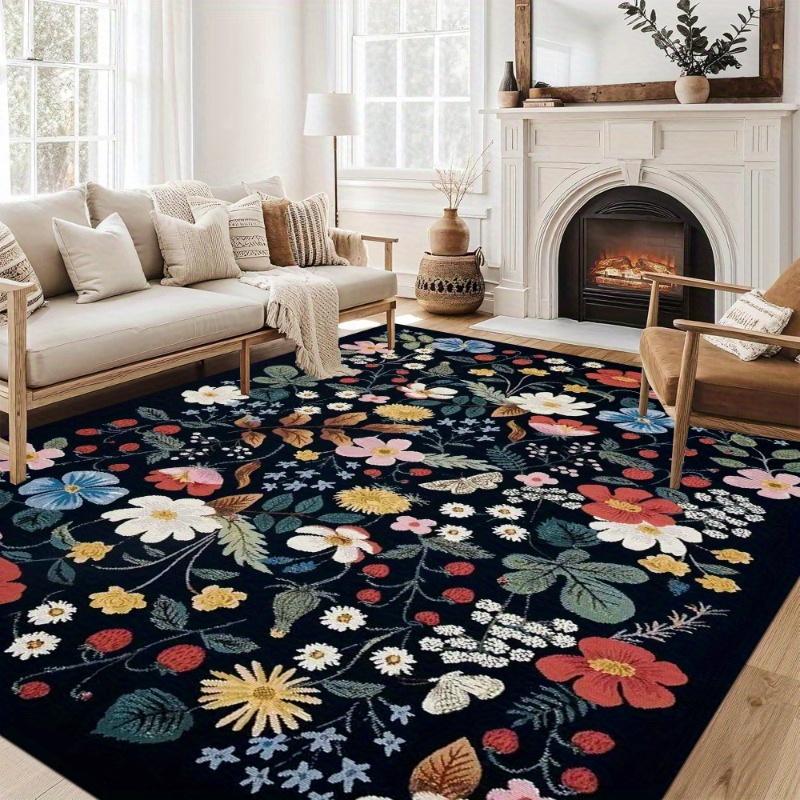 Living Room Carpet Bedroom Bedside Floor Mat Machine Washable Easy Folding Carpets Floral Style Home Decoration Large Area Rug