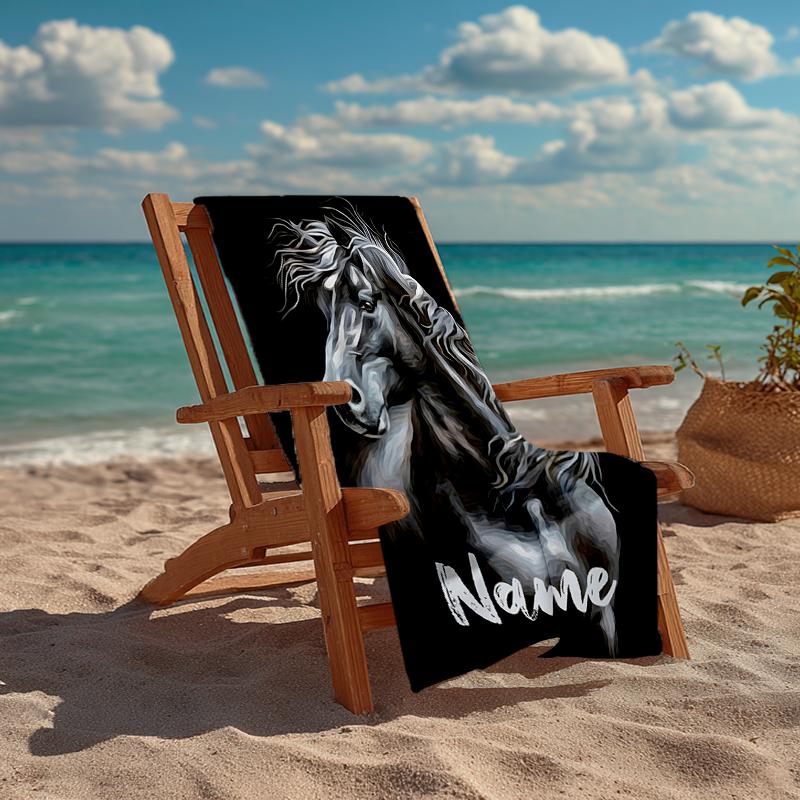 Custom Name Ultra-Soft Beach Towel with Horse Theme,Ideal for Pool - Camping, Diving - Perfect Travel Essential, Vibrant Beach Towel.