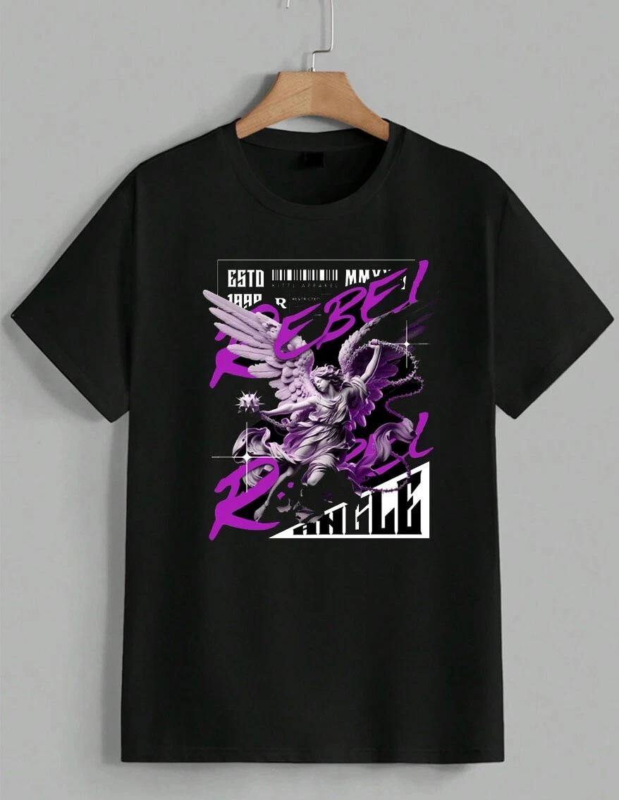 Rebel Angel Graphic T-Shirt Y2K Aesthetic Retro Streetwear Hip Hop Tee Unisex M