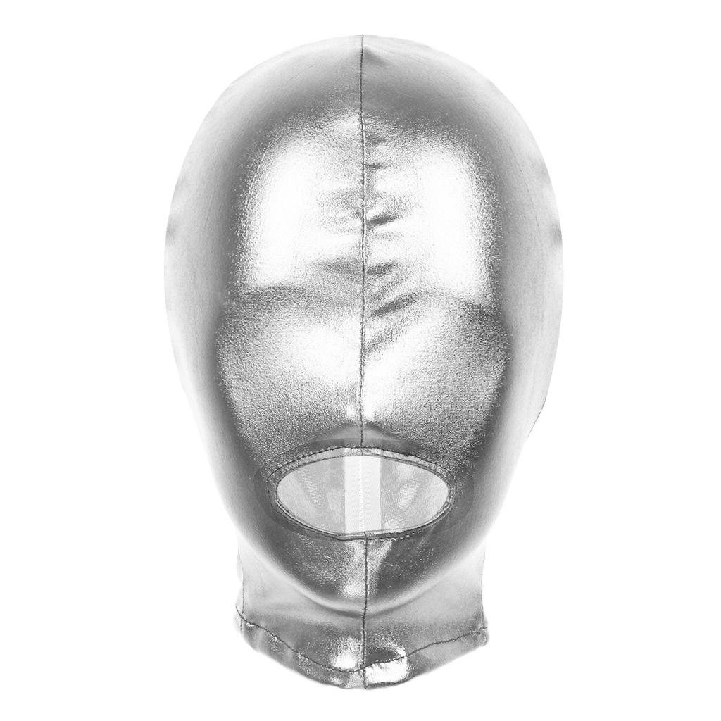 Unisex Metallic Latex Face Mask - Shiny Full Head Hood with Open Mouth for Role Play Parties