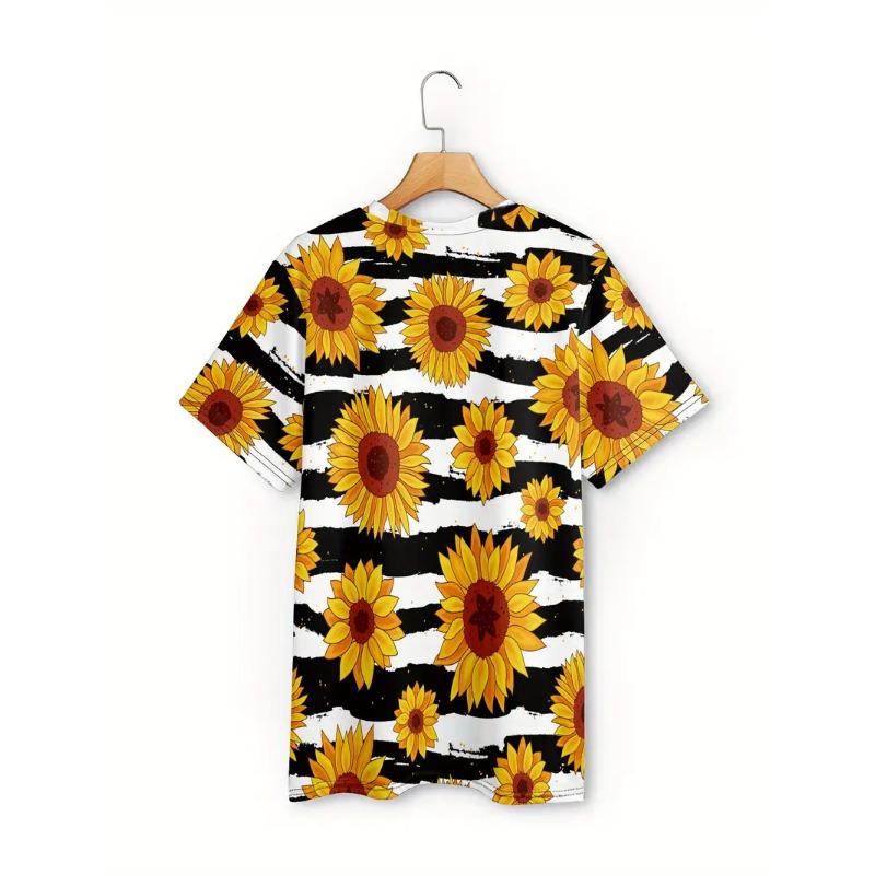 Plus Size Women's 3D Printed Sunflower Pattern T-shirt An Elegant Casual Crew Neck Short Sleeved Top