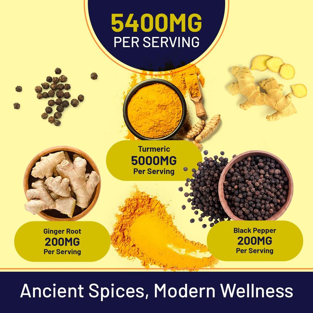Kurkuma 5400mg Tabletten mit Schwarzem Pfeffer & Ingwer – 95% Curcumin Hochdosierte Formel