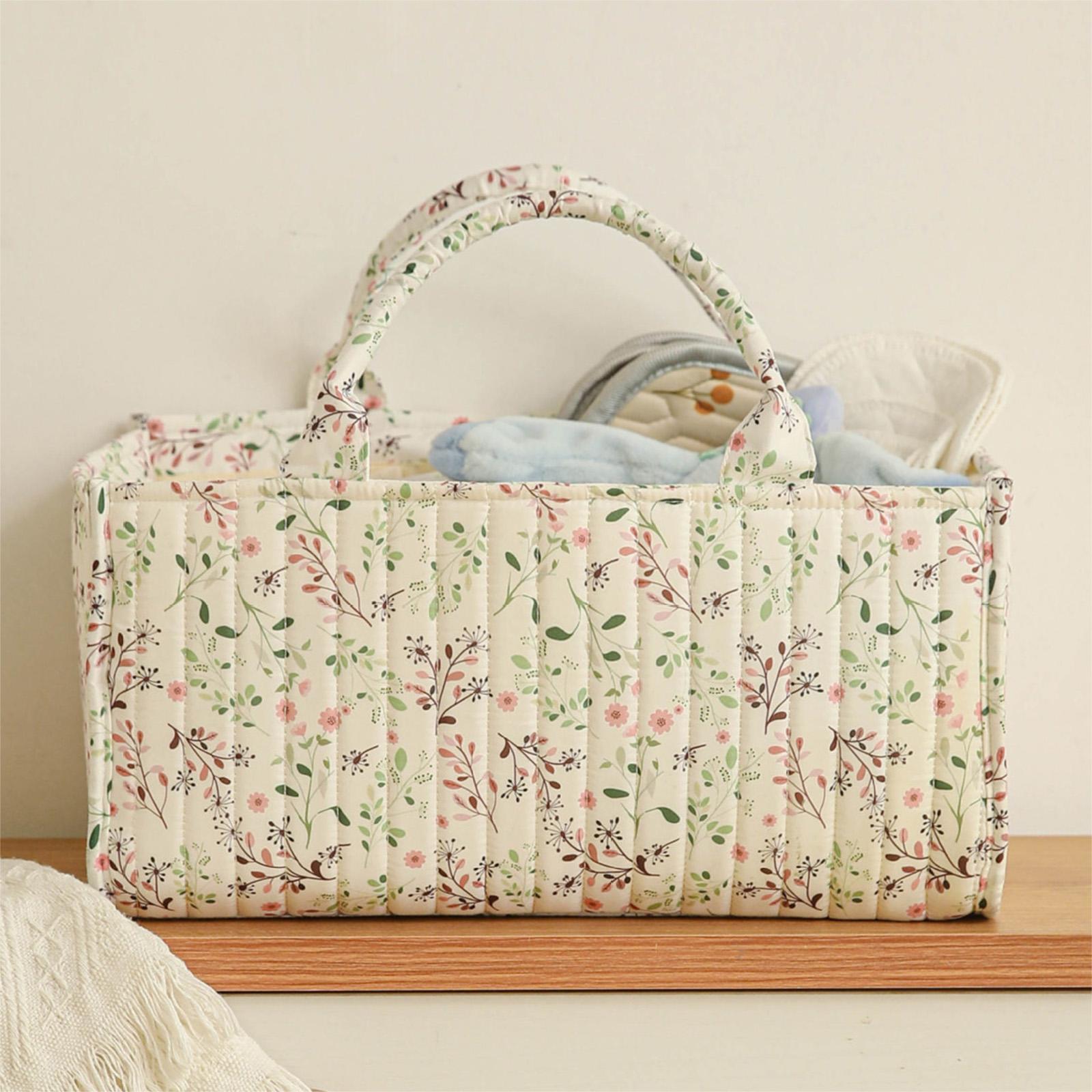 Floral Diaper Caddy Organizer with Handles  Removable Dividers Portable Baby Gift Basket for Diapers Wipes Baby Essential зелёный