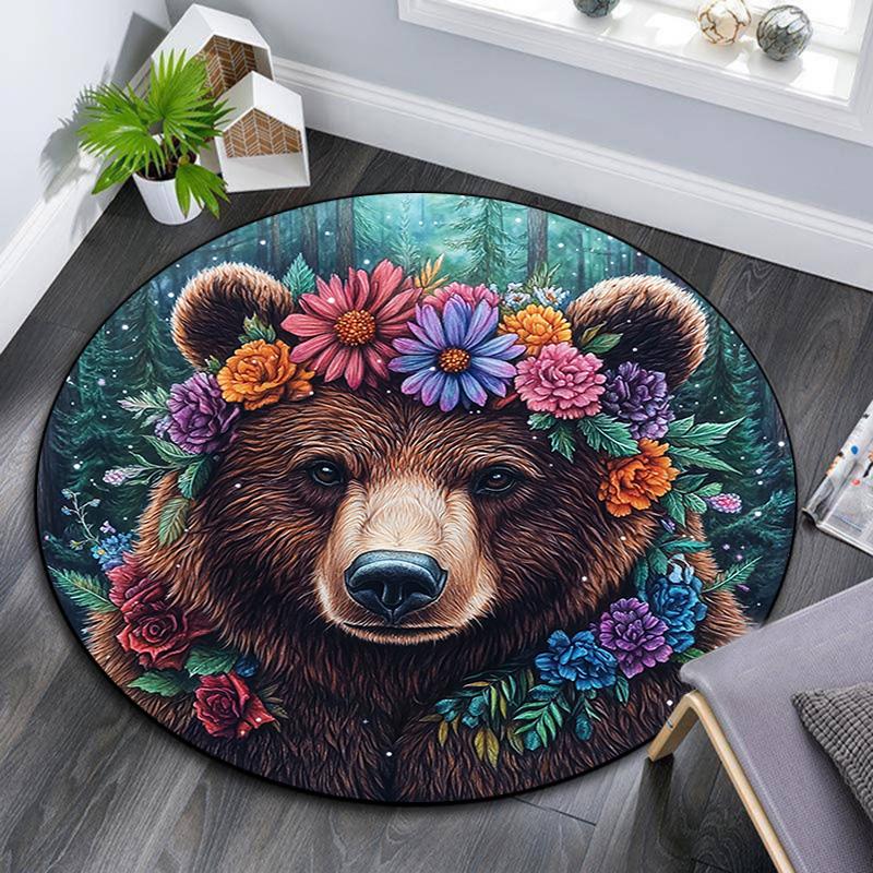 

Crown Bear Round Area Rug,Carpet Rug for Living Room Bedroom Sofa Playroom Decor,Non-slip Floor Mat 80cmx80cm
