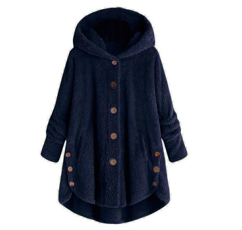 Spring 2026 Women's European-American Plush Button Top, Irregular Solid Color Coat