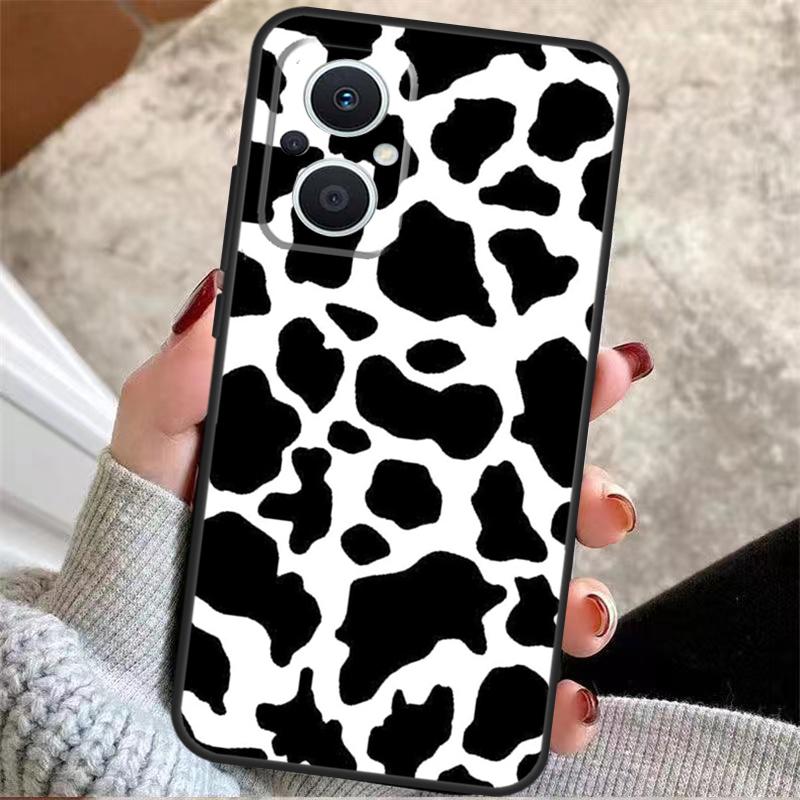 White Black Cow Print For OPPO Reno 13F 14F 12F 11F 10 11 12 13 14 Pro 7 8 Lite 8T OPPO Find X5 X6 X8 X9 Pro Case