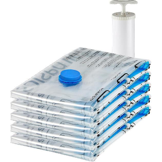 5Pcs Amazon Basics 5 Pack Vacuum Bags Storage Bags With Vacuum Cleaner Mouth With Zipper, Medium, Clear Pequena