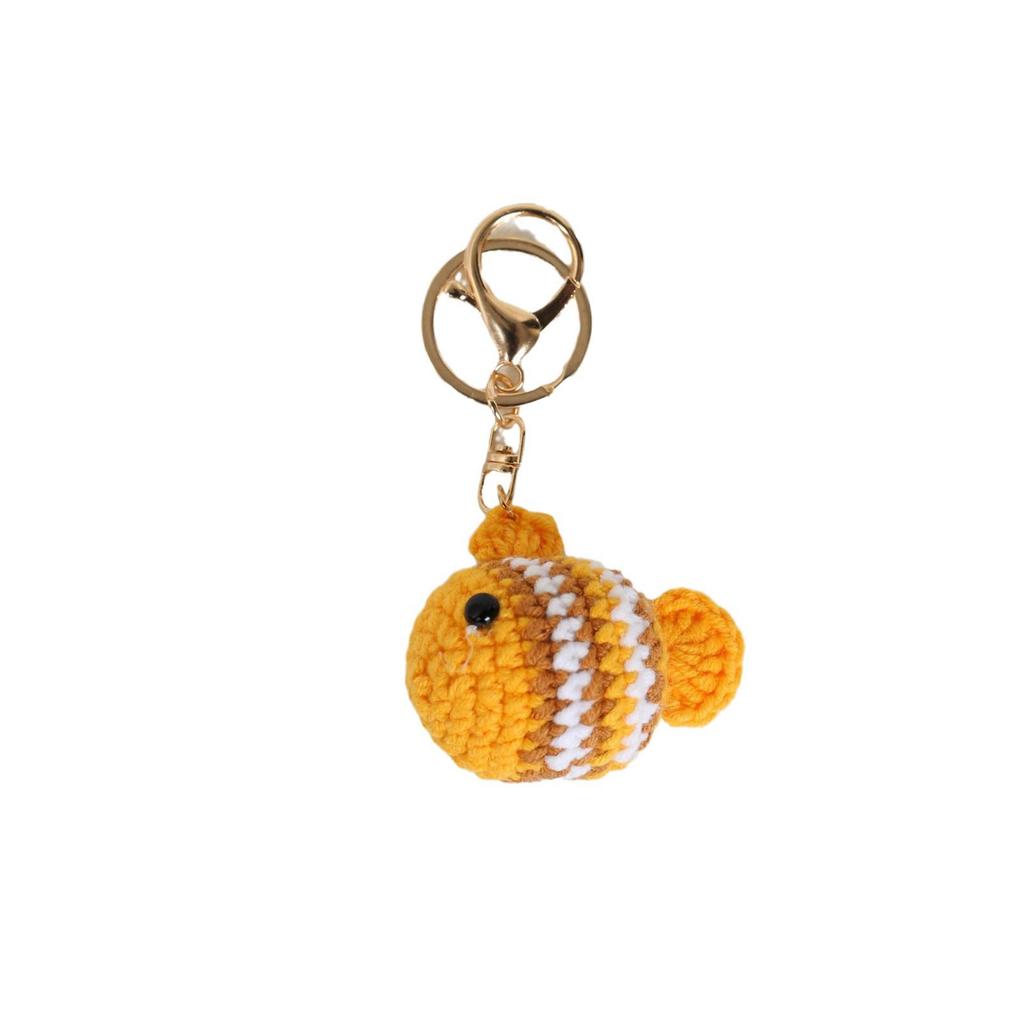 Handmade Knitted Clownfish Keychain - Cute Crochet Wool Yarn Ornament