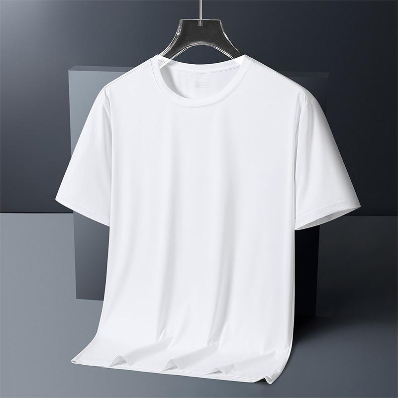 Ice Silk Quick-Drying Short-Sleeve T-Shirt For Men, Extra-Large Plus Size, Crew Neck, Solid Color, Thin, Loose-Fitting Casual Trendy Tee