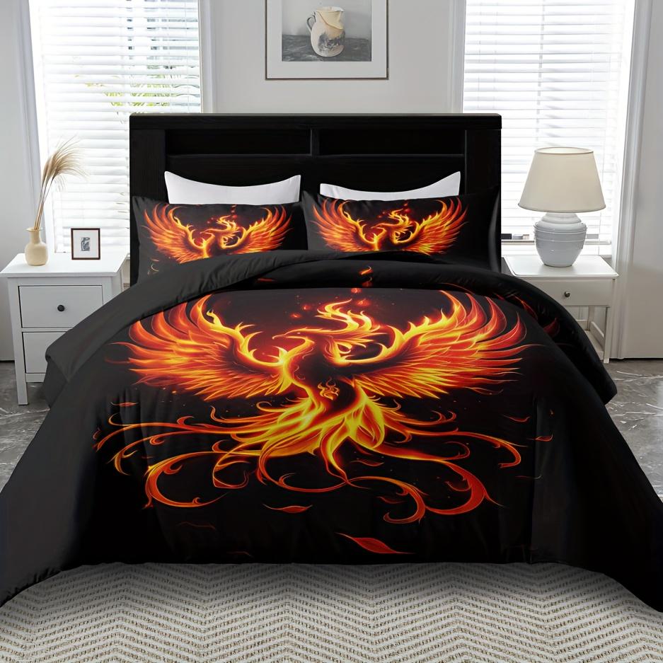 2/3Pcs Soft Comfortable Duvet Cover Duvet Cover Sets, Burning Phoenix Quilt Set, Black Background, Magic Bedding Set