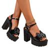 Muffin Thick-soled Waterproof Table High-heeled Sandals Women's 2025 Summer Fashion Outer Wear Casual Open-toed Word with Roman Sandals
