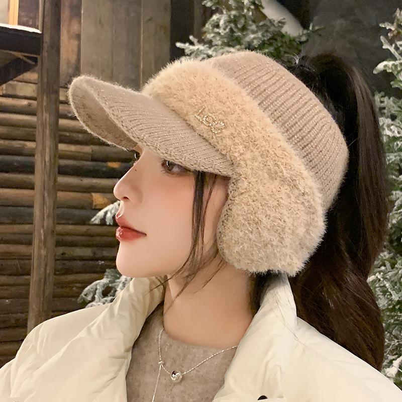 Herbst und Winter Plüsch Leerer Zylinder Damen Winter Outdoor Warm Plüsch Ohrenschützer Entenschnabel Wollmütze