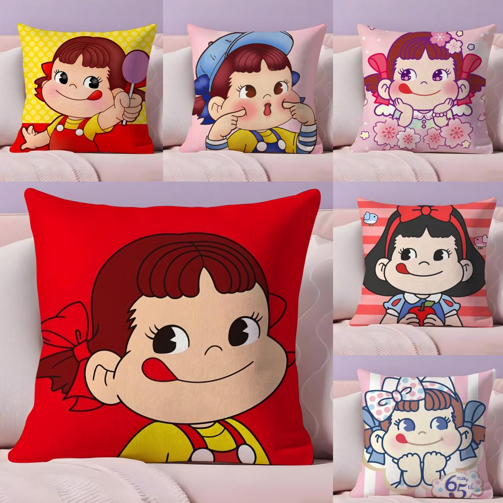 PPeko LollipopA Happy Girl Cushion Cover Short plush Doublesided Print Square Throw Pillow Covers Sofa Home Cushion Decor