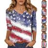 Women's Tops Three-quarter Sleeve Shirt V-neck Loose Casual Shirt Print T-shirt