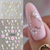 5D French Nail Stickers - Floral & Geometric Love Decor, Golden Frame, Cherry Blossom Design, Self-Adhesive Acrylic Embossed Sliders for Manicure