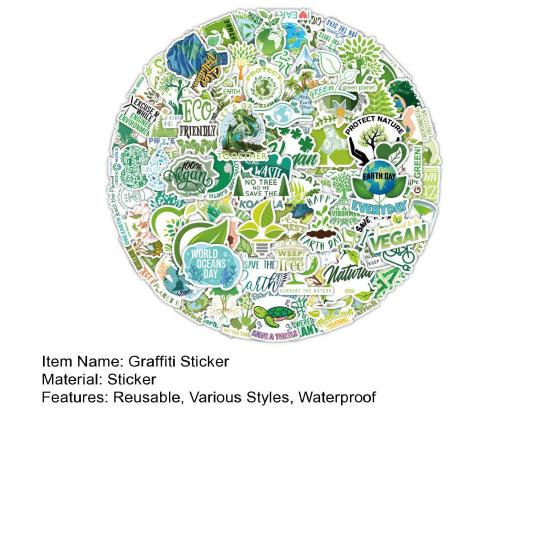 106Pcs/Set Handbook Decal Waterproof Cup Patterns Decorative Green Environmental Theme Self-Adhesive Graffiti Sticker Supply